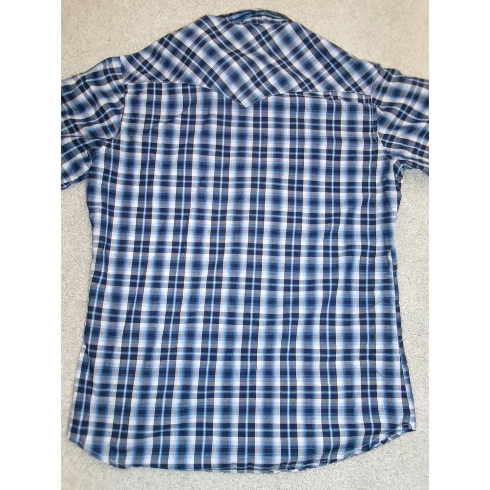 Wrangler Western Fashion Snap Shirt Mens Medium Blue Plaid Short Sleeve WM196NV - Picture 5 of 6